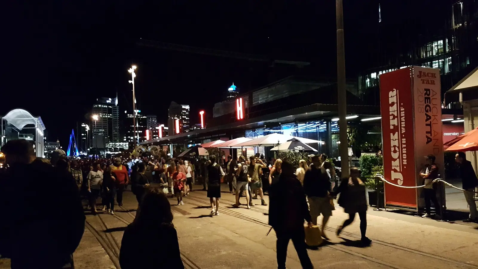 Evening crowd on the Auckland waterfront during the 2018 Arts Festival