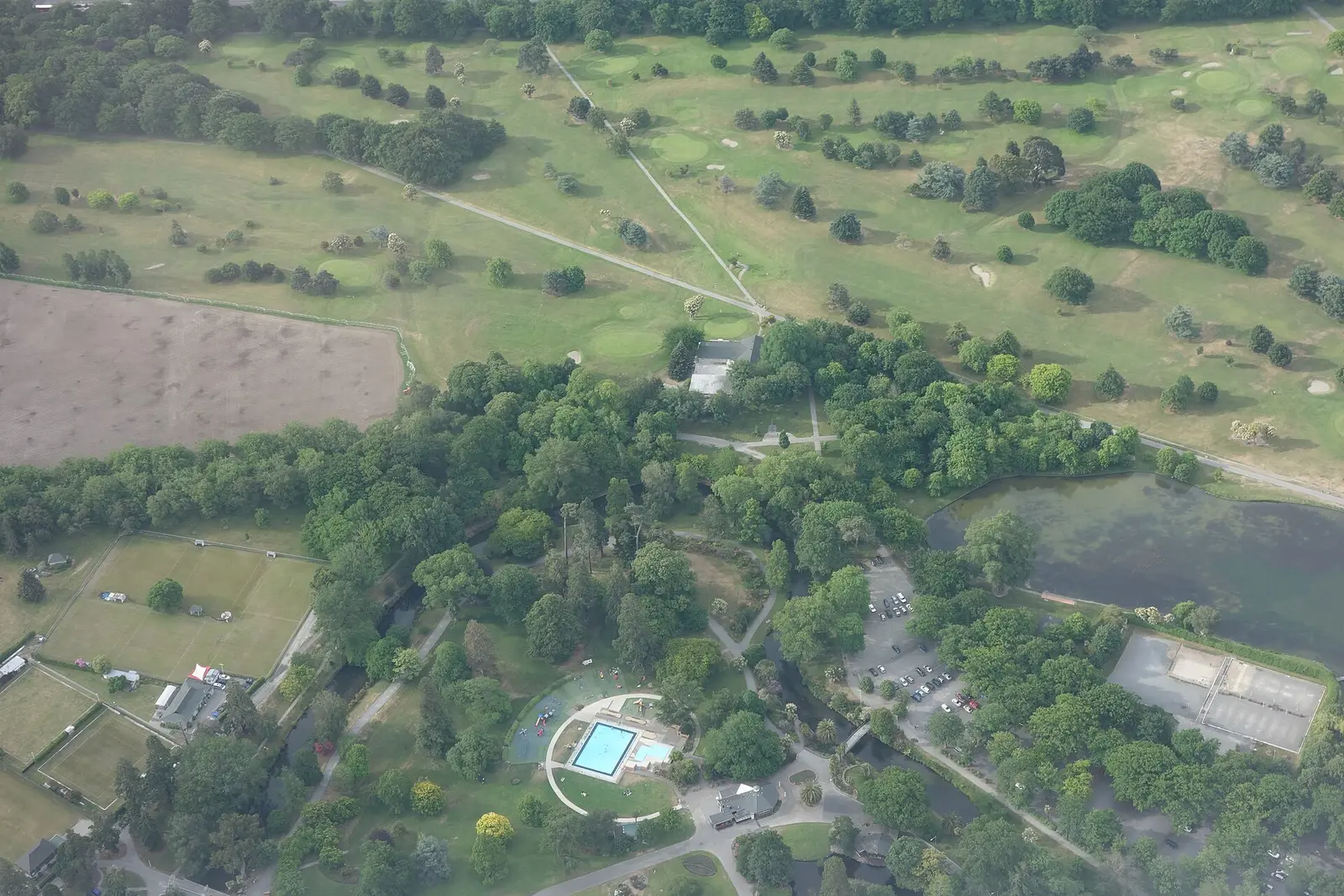 Aerial view of Hagley Park and its lawns in Christchurch