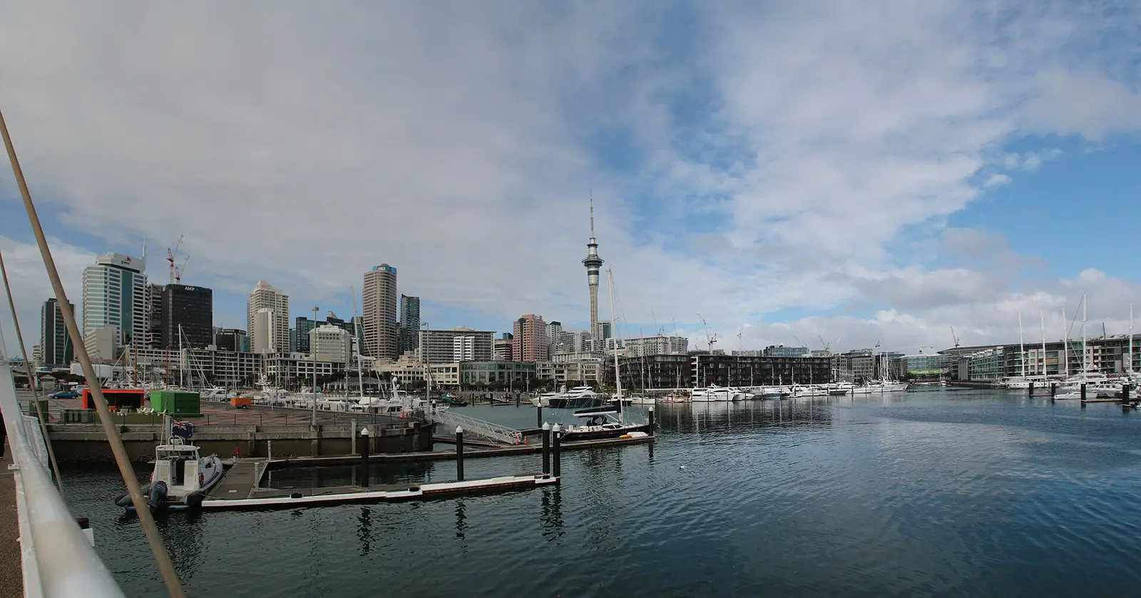 Viaduct Basin in Auckland with yachts and waterfront buildings